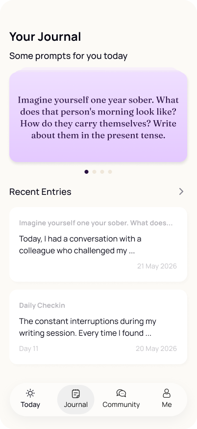 Nami journal screen with daily prompts and recent entries